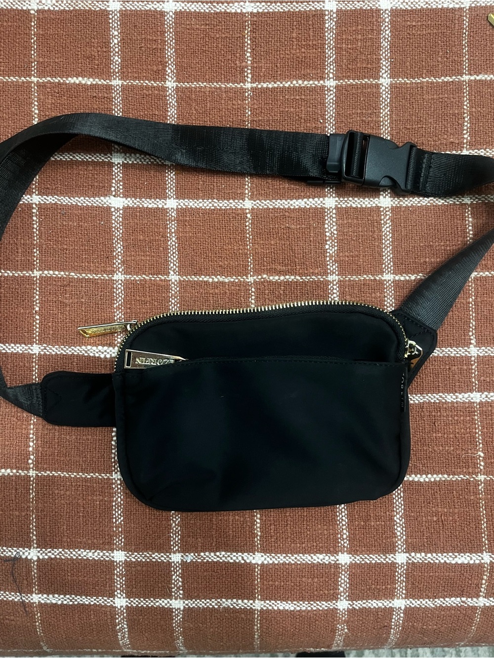Black Women's Crossbody Waist Bag with Gold Hardware